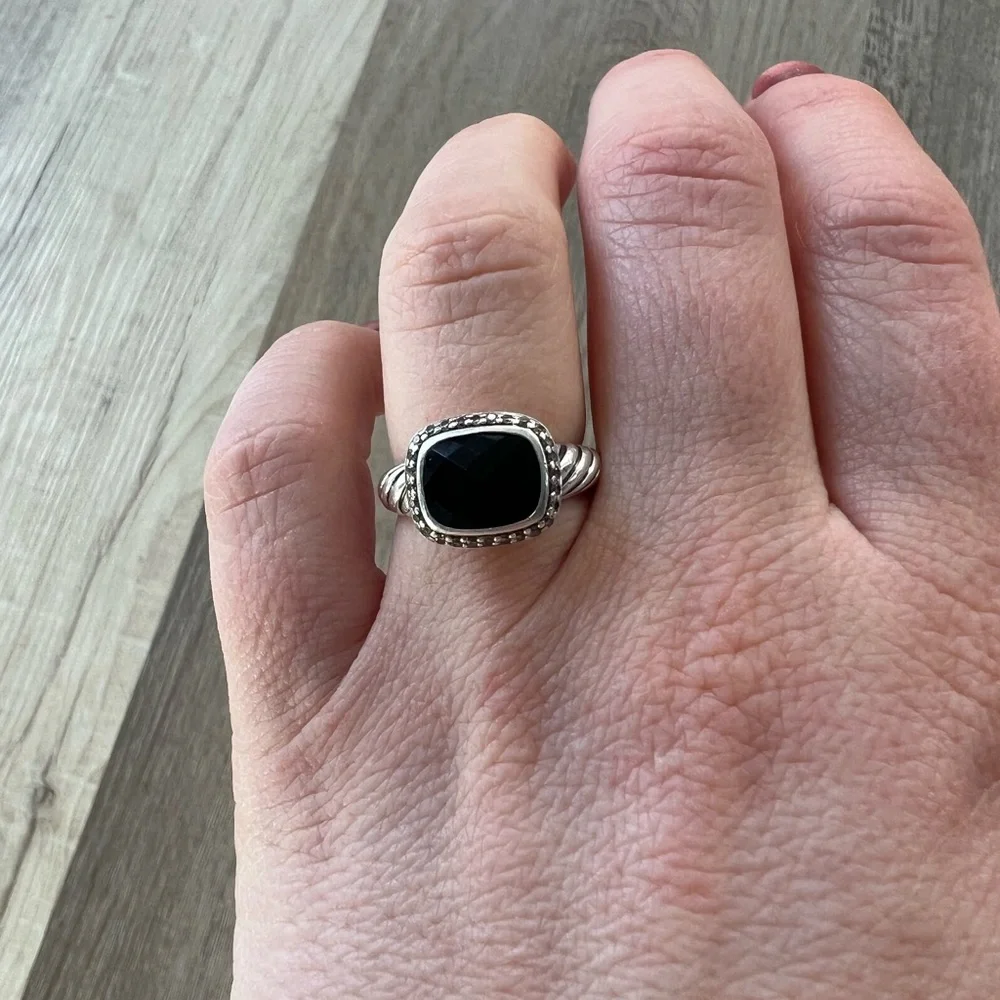 David Yurman Black Onyx Cable Ring with Pavé Diamonds